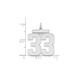 Sterling Silver Number 33 Pendant, Polished Block Digits, Unisex Sports Charm