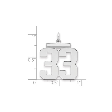 Sterling Silver Number 33 Pendant, Polished Block Digits, Unisex Sports Charm