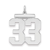 Sterling Silver Number 33 Pendant, Polished Block Digits, Unisex Sports Charm