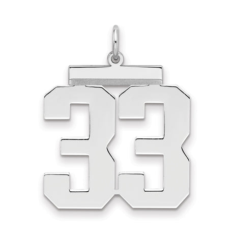 Sterling Silver Number 33 Pendant, Polished Block Digits, Unisex Sports Charm