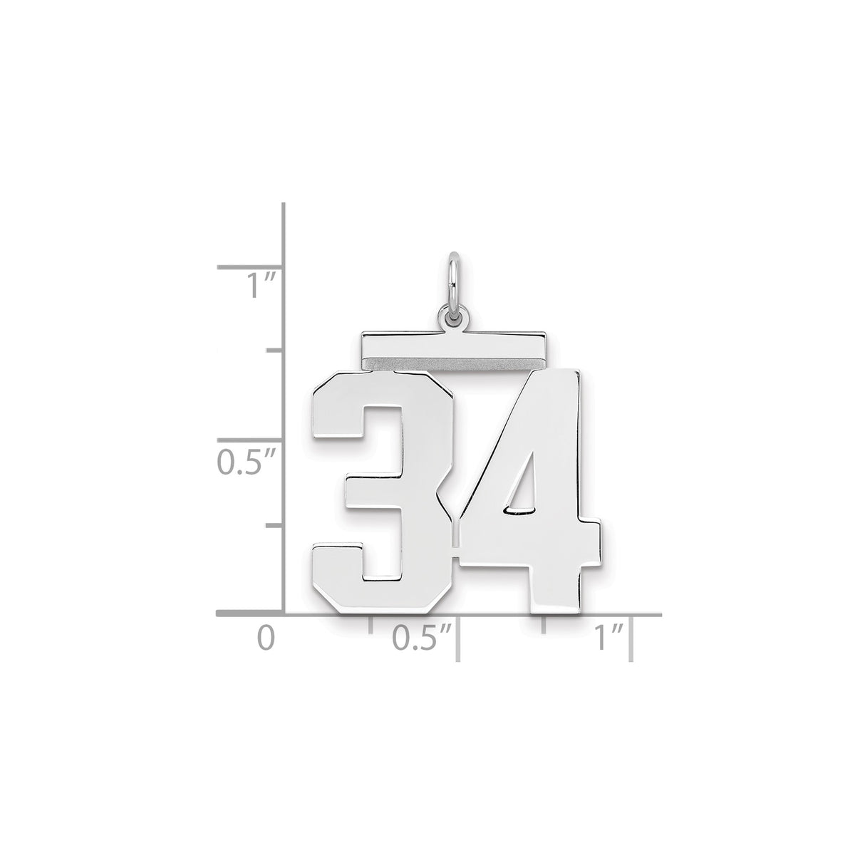 Large Polished Number 34 Charm Pendant in Real 925 Sterling Silver