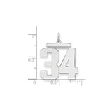 Large Polished Number 34 Charm Pendant in Real 925 Sterling Silver