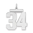 Large Polished Number 34 Charm Pendant in Real 925 Sterling Silver
