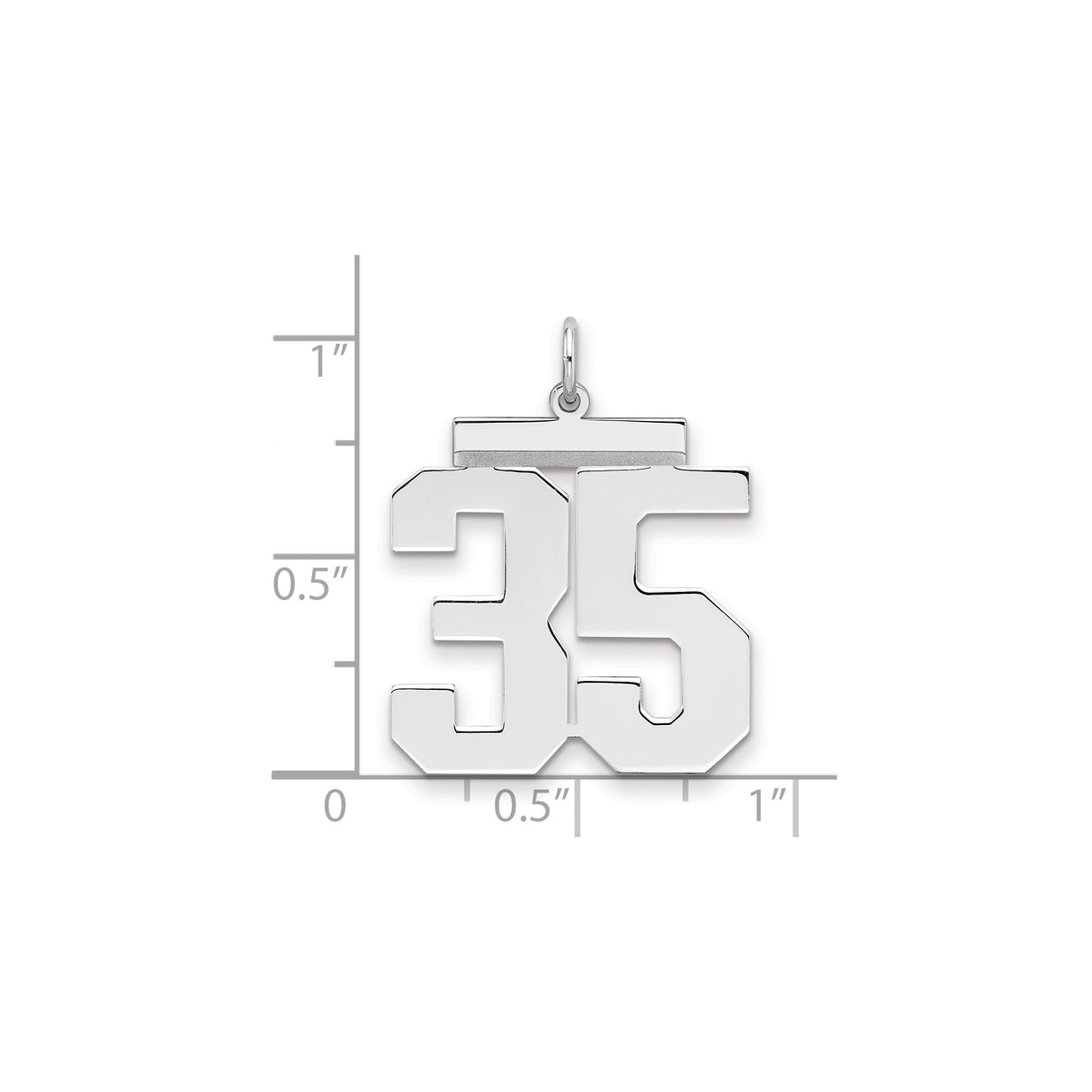 Large Polished Number 35 Charm Pendant in Real 925 Sterling Silver