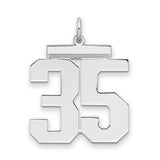 Large Polished Number 35 Charm Pendant in Real 925 Sterling Silver
