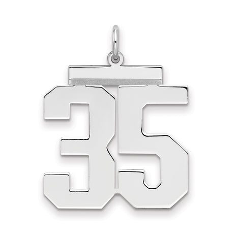Large Polished Number 35 Charm Pendant in Real 925 Sterling Silver