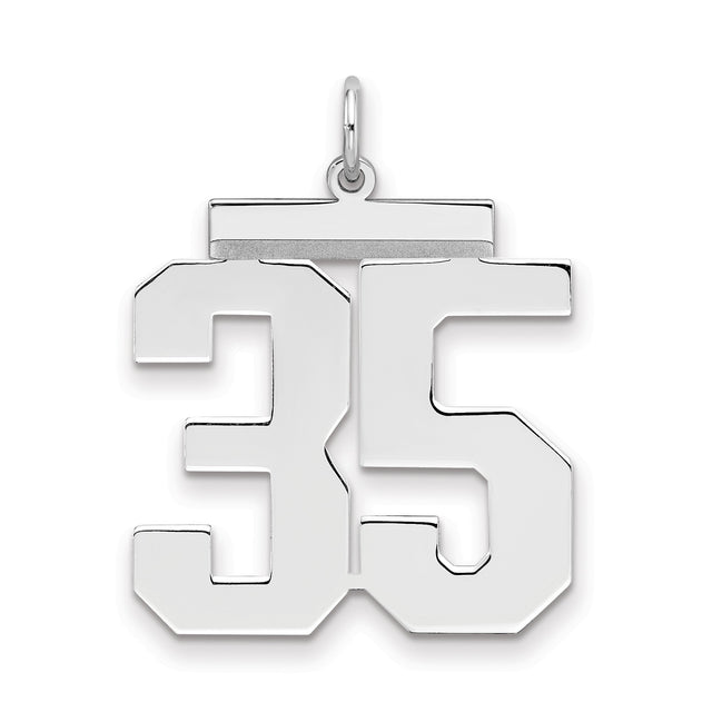 Large Polished Number 35 Charm Pendant in Real 925 Sterling Silver