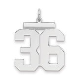 Large Polished Number 36 Charm Pendant in Real 925 Sterling Silver