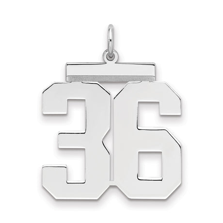 Large Polished Number 36 Charm Pendant in Real 925 Sterling Silver