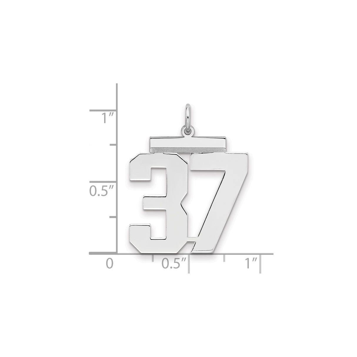 Large Polished Number 37 Charm Pendant in Real 925 Sterling Silver