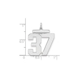 Large Polished Number 37 Charm Pendant in Real 925 Sterling Silver