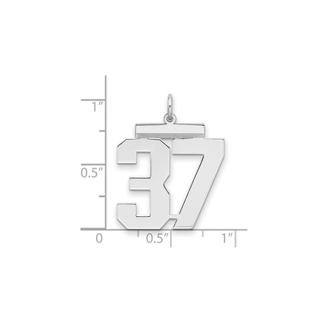 Large Polished Number 37 Charm Pendant in Real 925 Sterling Silver