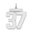 Large Polished Number 37 Charm Pendant in Real 925 Sterling Silver