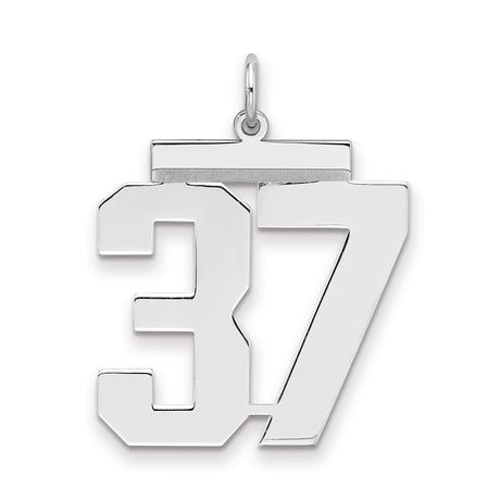 Large Polished Number 37 Charm Pendant in Real 925 Sterling Silver