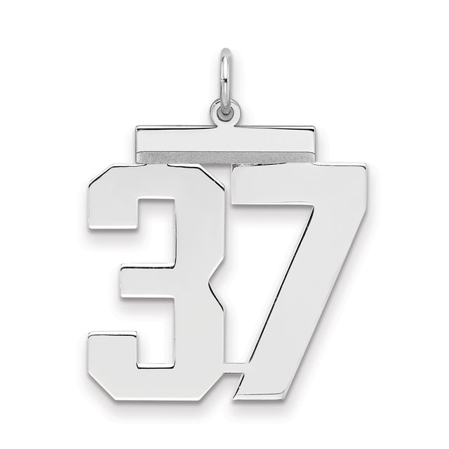 Large Polished Number 37 Charm Pendant in Real 925 Sterling Silver