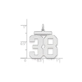 Large Polished Number 38 Charm Pendant in Real 925 Sterling Silver