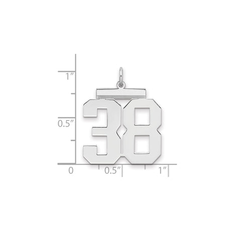 Large Polished Number 38 Charm Pendant in Real 925 Sterling Silver