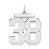 Large Polished Number 38 Charm Pendant in Real 925 Sterling Silver