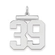 Large Polished Number 39 Charm Pendant in Real 925 Sterling Silver