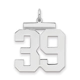Large Polished Number 39 Charm Pendant in Real 925 Sterling Silver