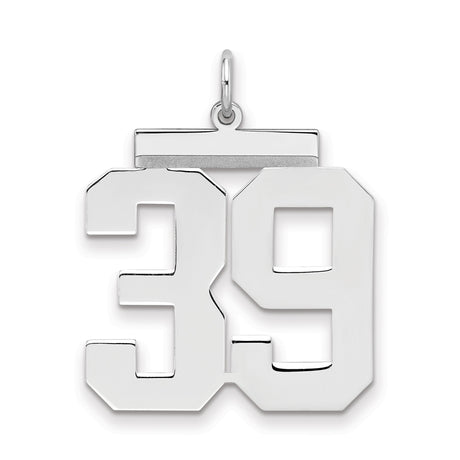 Large Polished Number 39 Charm Pendant in Real 925 Sterling Silver
