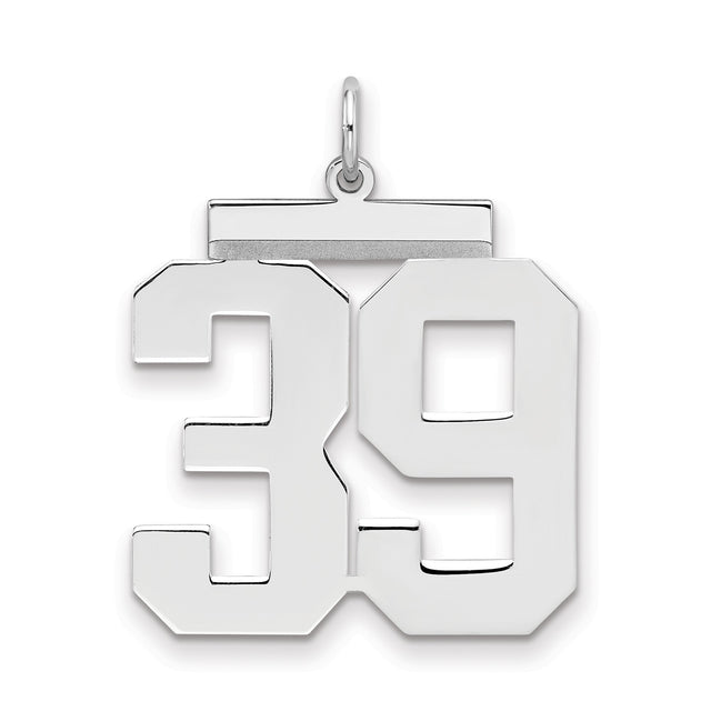 Large Polished Number 39 Charm Pendant in Real 925 Sterling Silver
