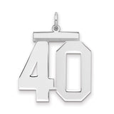 Large Polished Number 40 Charm Pendant in Real 925 Sterling Silver