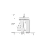 Large Polished Number 41 Charm Pendant in Real 925 Sterling Silver