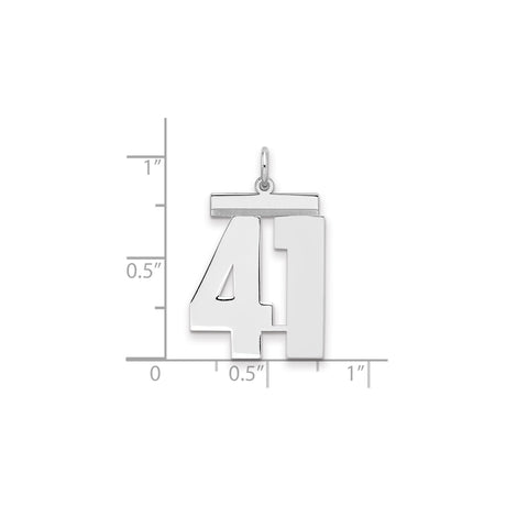 Large Polished Number 41 Charm Pendant in Real 925 Sterling Silver