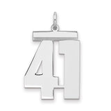 Large Polished Number 41 Charm Pendant in Real 925 Sterling Silver