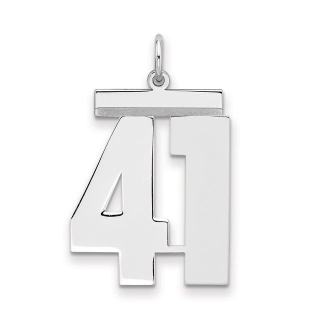 Large Polished Number 41 Charm Pendant in Real 925 Sterling Silver