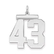 Large Polished Number 43 Charm Pendant in Real 925 Sterling Silver