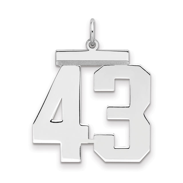 Large Polished Number 43 Charm Pendant in Real 925 Sterling Silver