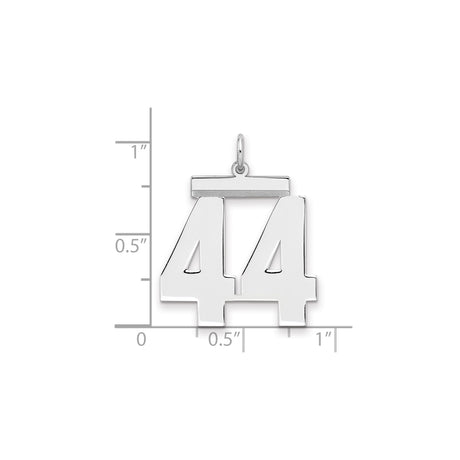 Large Polished Number 44 Charm Pendant in Real 925 Sterling Silver