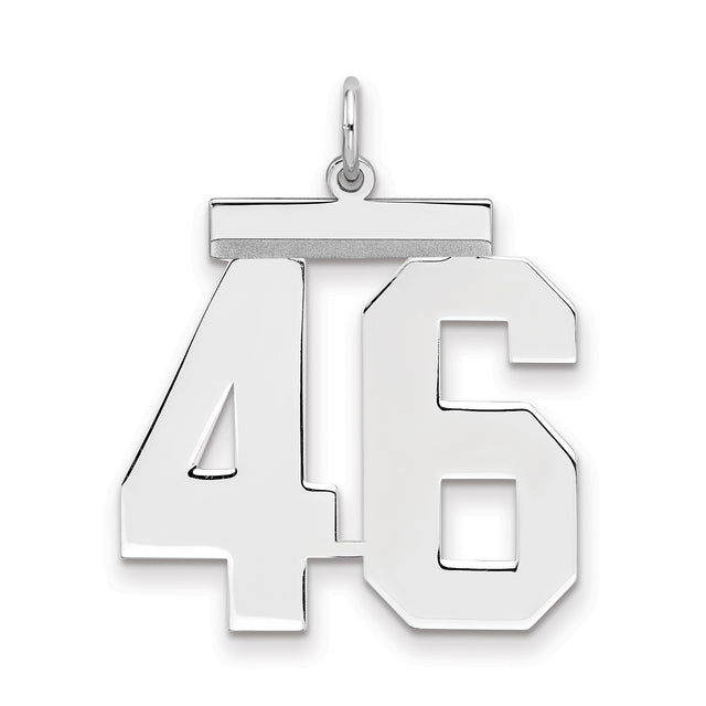 Large Polished Number 46 Charm Pendant in Real 925 Sterling Silver