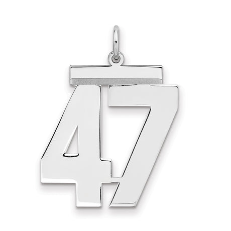 Large Polished Number 47 Charm Pendant in Real 925 Sterling Silver