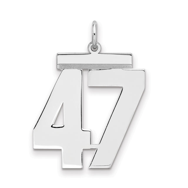 Large Polished Number 47 Charm Pendant in Real 925 Sterling Silver
