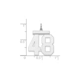 Large Polished Number 48 Charm Pendant in Real 925 Sterling Silver