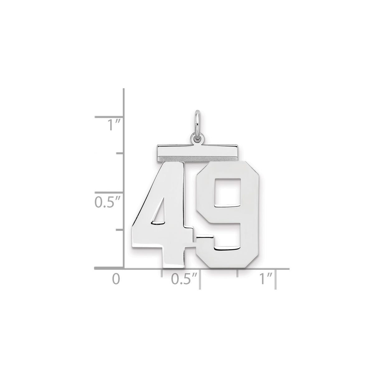Large Polished Number 49 Charm Pendant in Real 925 Sterling Silver