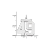 Large Polished Number 49 Charm Pendant in Real 925 Sterling Silver