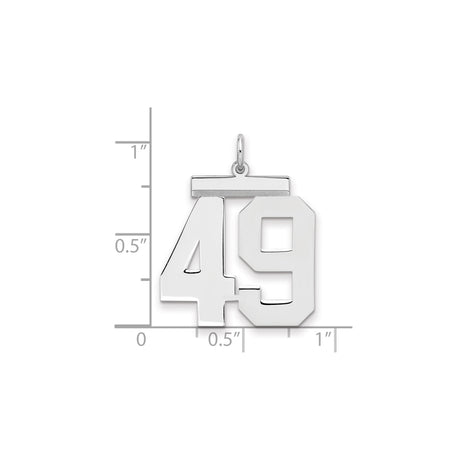 Large Polished Number 49 Charm Pendant in Real 925 Sterling Silver