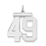 Large Polished Number 49 Charm Pendant in Real 925 Sterling Silver