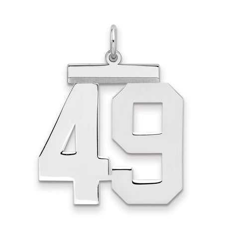 Large Polished Number 49 Charm Pendant in Real 925 Sterling Silver
