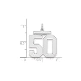 Large Polished Number 50 Charm Pendant in Real 925 Sterling Silver
