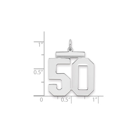 Large Polished Number 50 Charm Pendant in Real 925 Sterling Silver