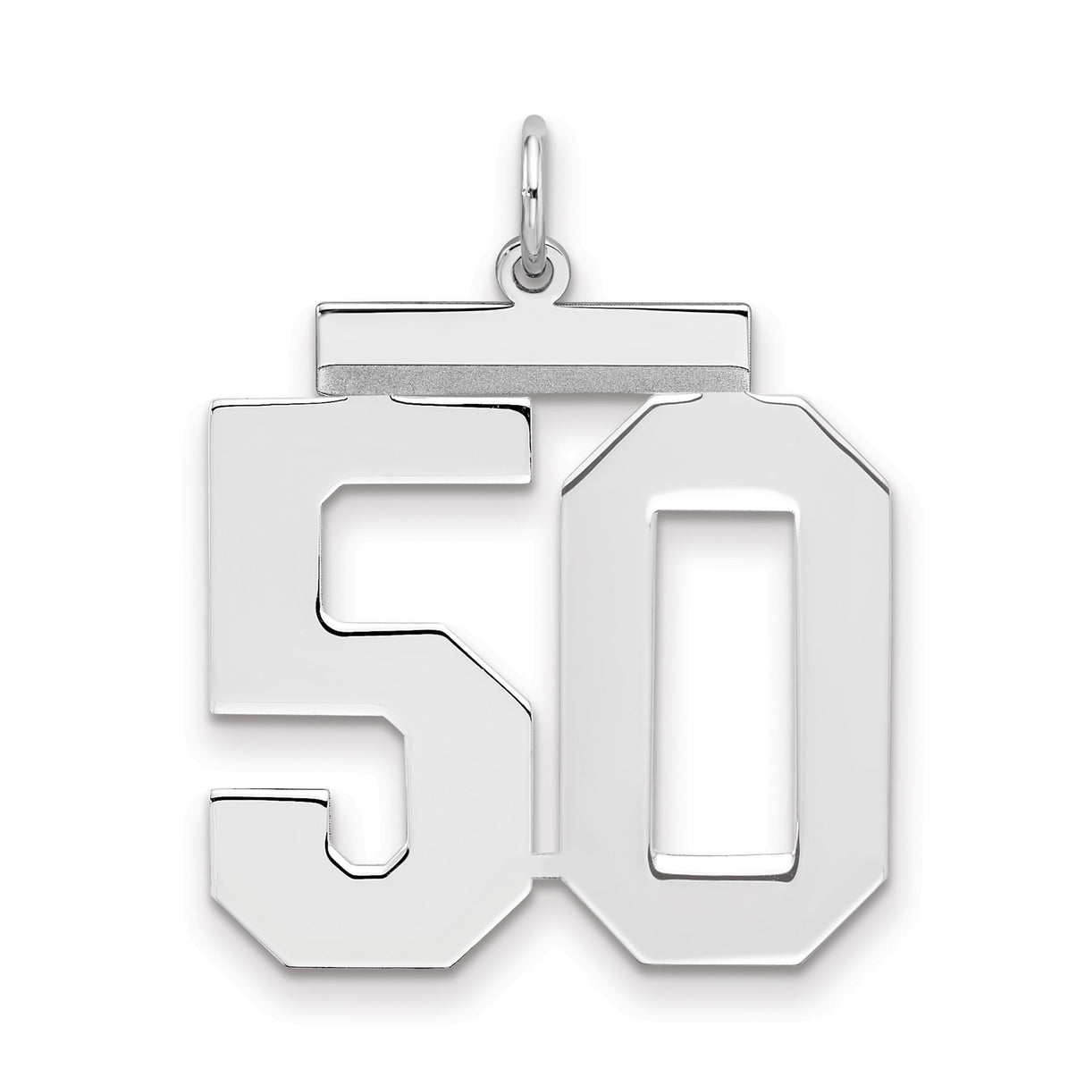 Large Polished Number 50 Charm Pendant in Real 925 Sterling Silver