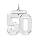 Large Polished Number 50 Charm Pendant in Real 925 Sterling Silver