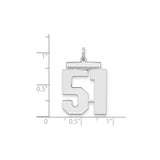 Large Polished Number 51 Charm Pendant in Real 925 Sterling Silver