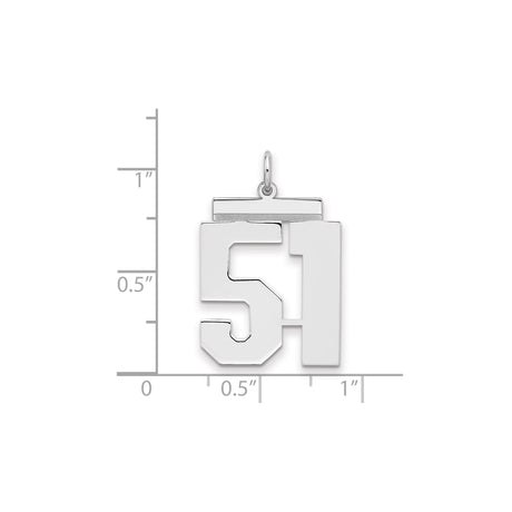 Large Polished Number 51 Charm Pendant in Real 925 Sterling Silver