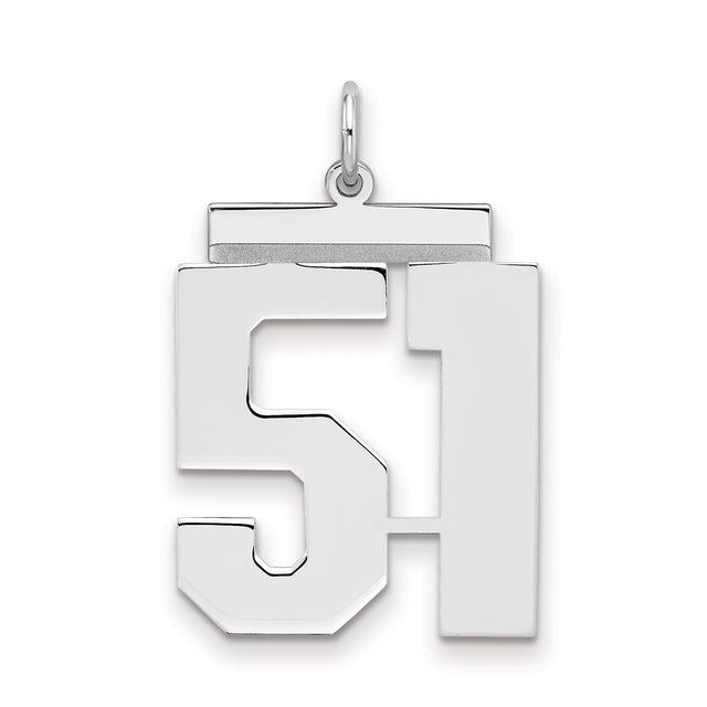 Large Polished Number 51 Charm Pendant in Real 925 Sterling Silver
